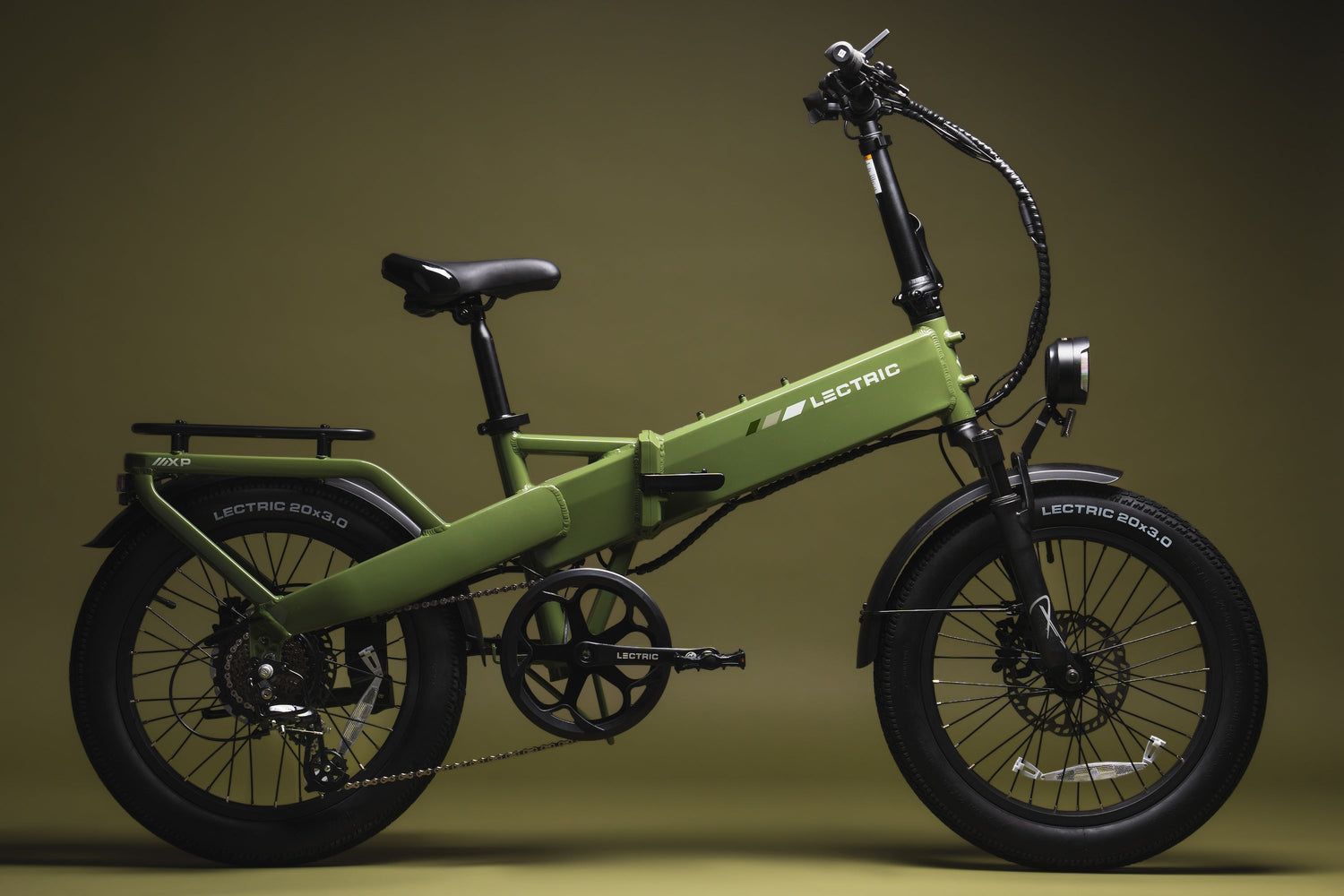 Lectric XP4 folding e-bike in Pine Green, studio photo
